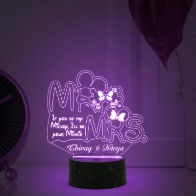 3D Illusion Mr and Mrs Led Night lamp with Multicolored Light Customized with Name Gift for Husband Wife